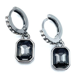Vera Wang Huggie Earrings Silver Gray Gunmetal Crystal Dangle Drop